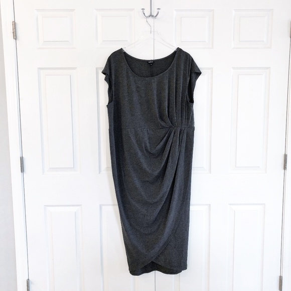Torrid Shirred Tulip Midi Dress Charcoal Heather - Picture 2 of 8